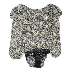Free People Say It To Me Spring Floral Ruffled Bodysuit Blouse Size L